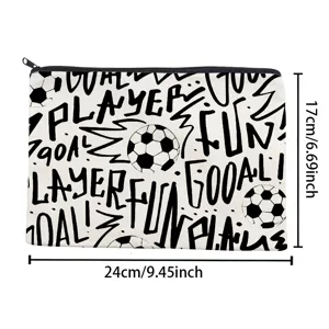 Sac cosmétique en toile de graffiti de football noir et blanc trousse portable 24x17cm