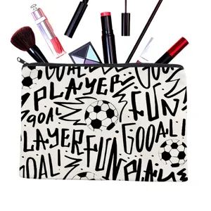 Trousse de maquillage en toile avec impression graffiti football, pochette portable.