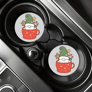 Cute Christmas gnome car coasters anti-slip silicone cup mats automotive interior decor.
