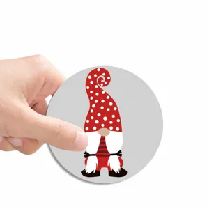 Car coaster size detail view showing 7cm diameter and cute gnome holiday pattern.