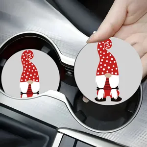 Car cup holder coaster detail featuring cute red white dot gnome design for interior decor.
