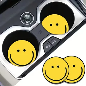 Sottobicchieri per auto in silicone giallo smiley carino, tappetini antiscivolo da scrivania.