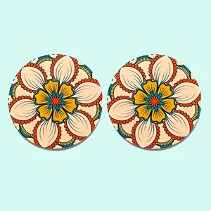 Sous-verre de voiture en silicone mandala rétro, tapis de tasse anti-dérapant 2pcs