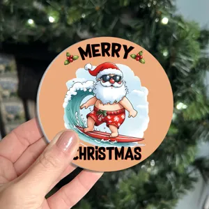 Christmas silicone coaster with surfing Santa design, cute holiday table mat for home decor.