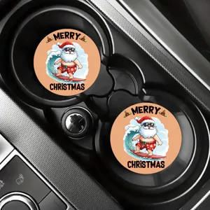 Silicone car cup holder coasters with funny surfing Santa Claus design, absorbent and anti-slip.