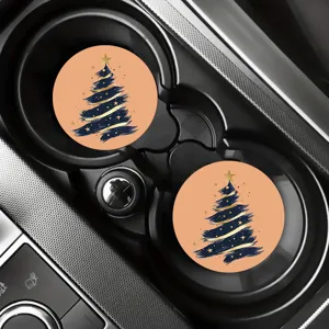 Christmas tree silicone car coasters set of two, anti-slip cup holder mats for vehicle interior.