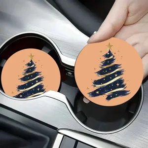 Silicone car cup coaster with cute Christmas tree design, absorbent and anti-slip thermal pad.