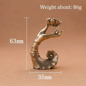 Solid brass lotus Guanyin hand backflow incense burner and holder for home and office decor.