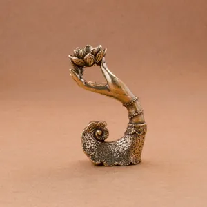 Brass lotus Guanyin hand incense holder, bronze backflow burner for home and office decor.