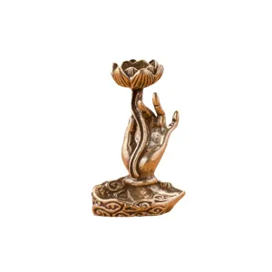 Brass Lotus Guanyin Hand Incense Burner Bronze Zen Incense Holder for Home Office Decor