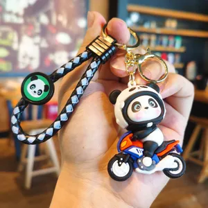 Porte-clés mignon de moto panda pendentif de sac de dessin animé pour clés et sacs à dos.