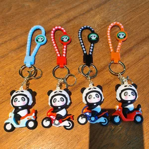 Joli porte-clés moto panda mignon, pendentif poupée dessin animé en silicone, cadeau.