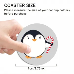 Simpatico Sottobicchiere per auto con pinguino, tappetino tondo antiscivolo da 7 cm per interni.
