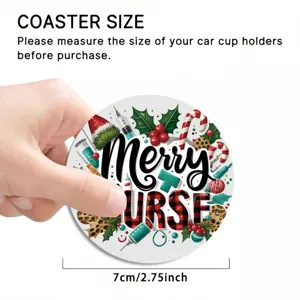 Christmas nurse themed round car cup coaster anti-slip silicone drink mat 7cm diameter