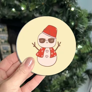 Leuke cartoon sneeuwpop ronde onderzetter voor tafeldecoratie, creatieve drank beker mat.