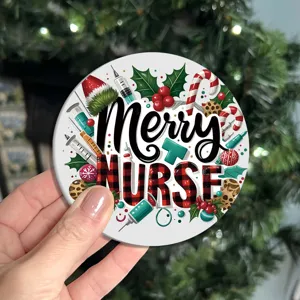 Christmas nurse print round car cup mat, silicone anti-slip insulated beverage coaster.