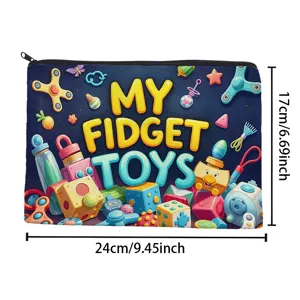 Draagbare opbergtas met ritssluiting en leuke fidget-toys print, ideaal voor cosmetica en briefpapier.
