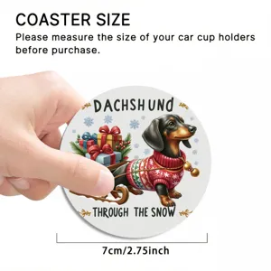 Car anti-slip cup coaster with cute Christmas dachshund print design 7cm diameter