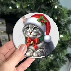 Christmas cat silicone drink coaster detail shot, heat-resistant table pad for home cafe.