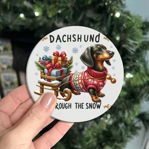 Christmas dachshund car coaster round non-slip absorbent cup mat for vehicle interior