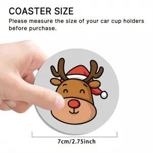 Cute Christmas reindeer car coaster, anti-slip cup holder pad, 7cm automotive interior decor.