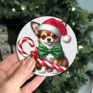 Christmas Chihuahua Coaster Cute Holiday Rubber Cup Mat for Car Table Indoor Decor