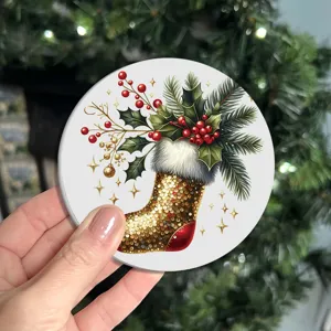 Round silicone coaster with festive Christmas stocking pattern, clear holiday detail design.