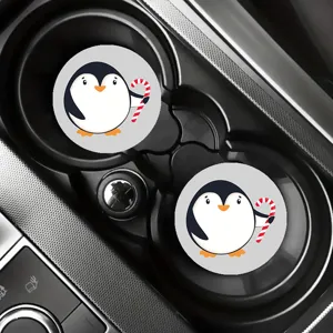 Set 2 sottobicchieri per auto, simpatico stampa pinguino cartone animato tappetini rotondi.