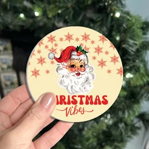 Leuke vintage kerstman ronde auto onderzetter met feestelijk design voor thuisgebruik.