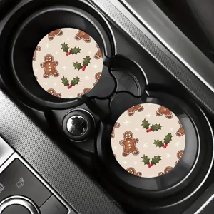 Set di sottobicchieri per auto di Natale con simpatico motivo di omino di panpepato.