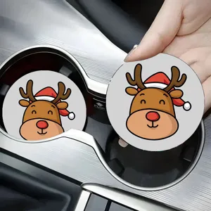 Car Coasters Silicone Anti Slip Cup Holder Insert Mat Cute Cartoon Christmas Print Universal Auto Interior Accessories
