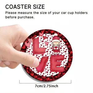 Valentine car coaster, 7cm 2.75inch round cup holder insert with love letters and cute gnome.