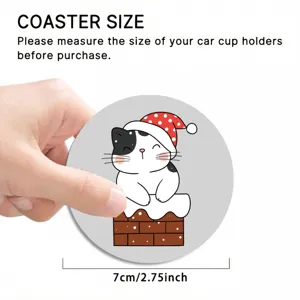 Cute cartoon cat car coaster, 7cm anti-slip cup holder insert, interior decor accessory.