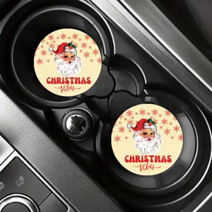 Set van 2 retro Kerstman auto onderzetters, schattige bekerhouder inlays voor auto.