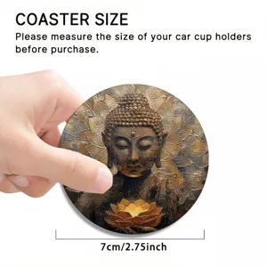 Runder Auto Tassen Untersetzer mit Buddha Motiv fuer Fahrzeug Becherhalter 7cm Universell einsetzbar.
