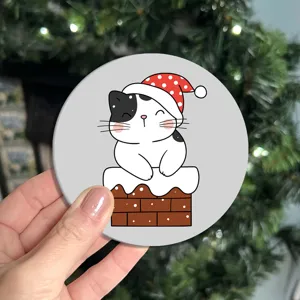 Cute Christmas Cat Car Coaster Non-Slip Round Cup Mat Auto Interior Decor Accessories