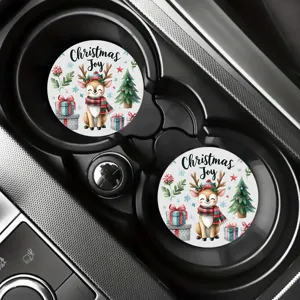Christmas car coasters set round absorbent ceramic cup mats for vehicle interior cup holders