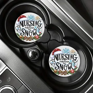 Car cup coasters non-slip silicone round insert absorbent cute nursing Christmas design