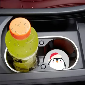 Simpatico sottobicchiere per portabicchieri auto con pinguino cartoon, tappetino antiscivolo.