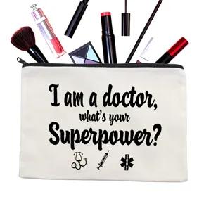 Canvas cosmetische etui met arts citaat en make-up rekwisieten, draagbare opbergtas.