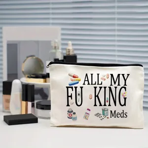 Canvas cosmetic bag with funny medical print, zipper makeup pouch for daily travel and storage.