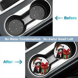 Christmas cat car cup holder coasters silicone waterproof non-slip drink cup mats for auto interior