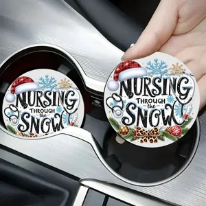 Silicone Car Coaster Non-Slip Heat-Insulated Auto Cup Holder Mat Christmas Nurse Pattern Cute Holiday Interior Accessory
