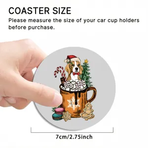 Auto bekerhouder onderzetter 7cm Kerst beagle design leer antislip mat voor bekerhouders