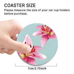 Round car cup coaster featuring a pink lily floral pattern, 7cm diameter, stylish car accessory.