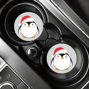 Simpatici sottobicchieri per portabicchieri auto pinguino di Natale, inserti antiscivolo.
