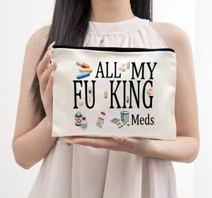 Canvas makeup bag zipper pouch colorful pill print storage bag daily essential travel bag