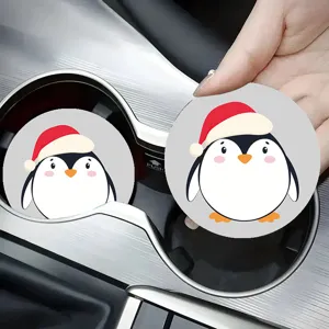 Simpatico sottobicchiere per auto pinguino cartone animato tappetino rotondo antiscivolo