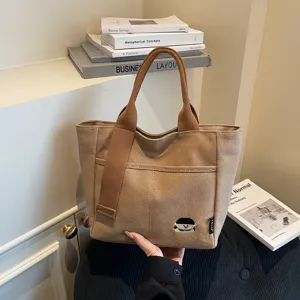 Women Canvas Tote Bag Casual Large Capacity Commuter Handbag Thickened Shoulder Bag Japanese Style Embroidery Daily Bag