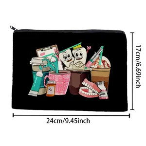 Black canvas cosmetic bag zipper makeup pouch travel toiletry bag pencil case for women